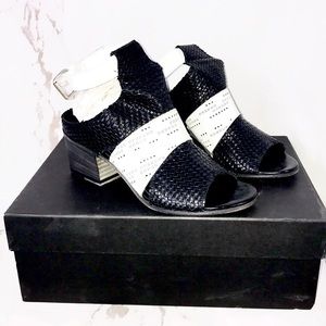 I.N.K ink heels wedges black white woven sz 5